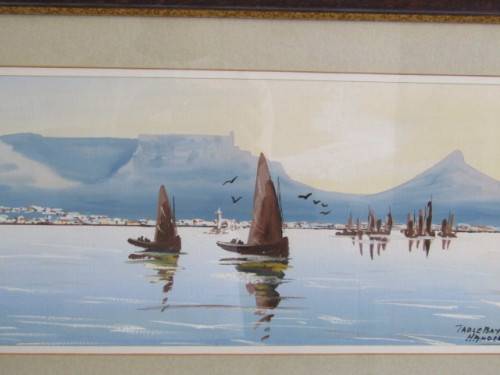 Pair original H Anderson Gouache on Paper Paintings, Table Bay and Kalk Bay, Framed (Value R700+)