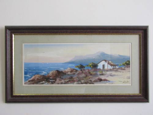 Pair original H Anderson Gouache on Paper Paintings, Table Bay and Kalk Bay, Framed (Value R700+)