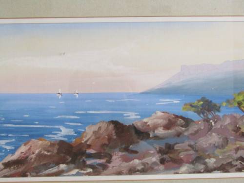Pair original H Anderson Gouache on Paper Paintings, Table Bay and Kalk Bay, Framed (Value R700+)