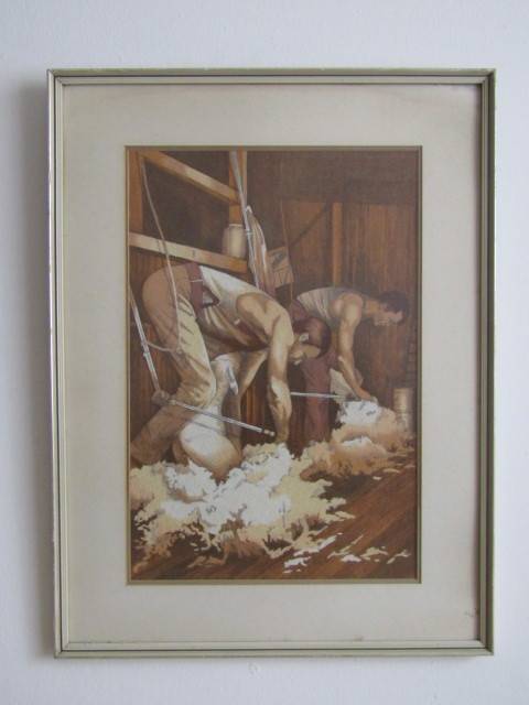 Lot of 2 original Paintings; Mark Dixon gouache on paper abstract and Sheapshearers watercolour