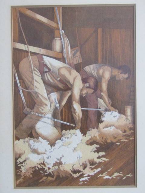 Lot of 2 original Paintings; Mark Dixon gouache on paper abstract and Sheapshearers watercolour