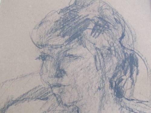 Original Susan Reyneke Painting with frame and glass, Nude, possibly charcoal on paper, 44x27cm