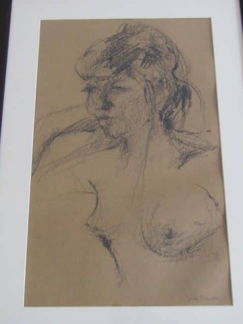 Original Susan Reyneke Painting with frame and glass, Nude, possibly charcoal on paper, 44x27cm