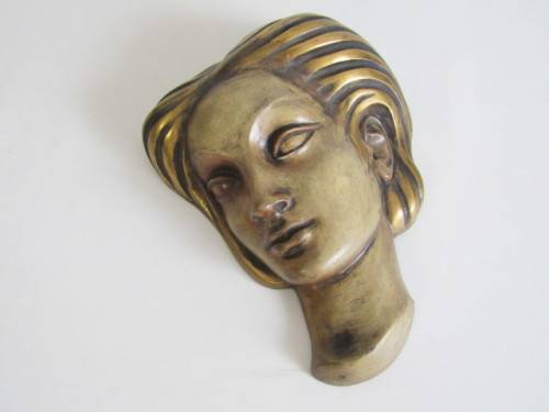 Vintage 1950's original Achatit mask of a Ladies Head, handmade in Germany, 24cm x 18cm