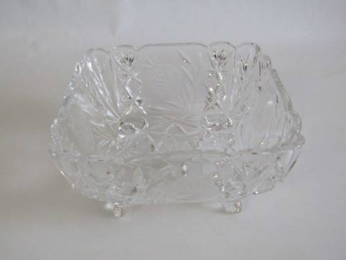 Large vintage solid lead Crystal footed Bowl, Rose cut, excellent condition, 21.5cm x 21.5cm x 12cm