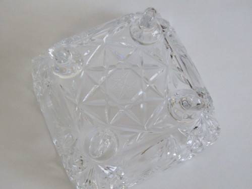 Large vintage solid lead Crystal footed Bowl, Rose cut, excellent condition, 21.5cm x 21.5cm x 12cm
