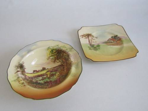 Lot of 2 vintage Royal Doulton tableware, Bowl "Rustic England" D5694 and Plate, excellent condition