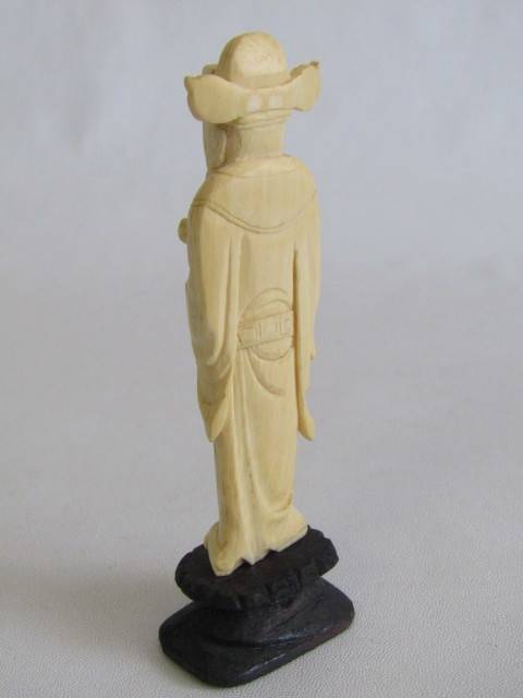 Set of 3 vintage / antique Chinese Carved Ivory Figurines of Immortals on wooden Bases, 12cm