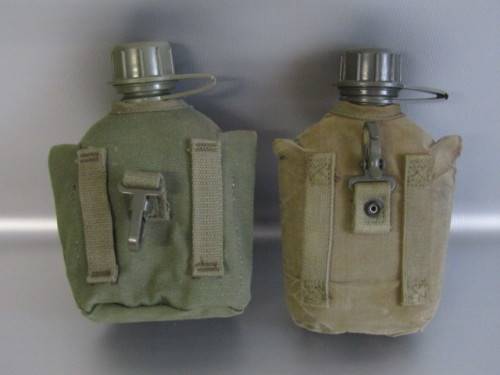 Lot of 2 original Military Water Bottles with Pouches, excellent condition
