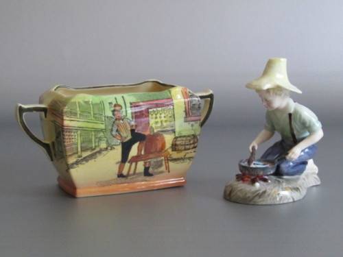 Vintage lot of 2 Royal Doulton collectables; River Boy Figurine HN2128 and Dickens Ware Sugar Bowl