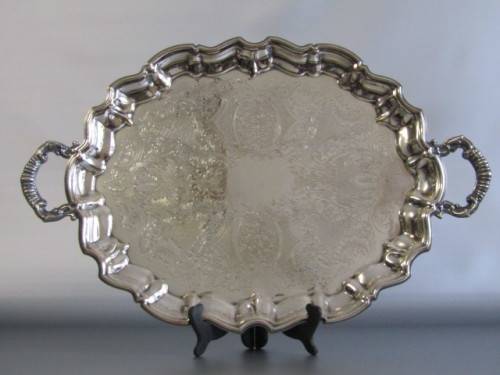 Large vintage silverplated Tray on Ball Feet, excellent condition, 46cm x 37cm excluding handles