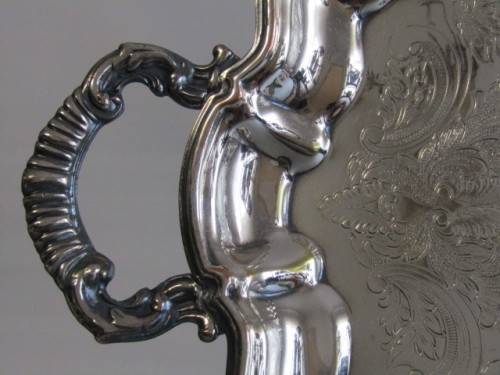 Large vintage silverplated Tray on Ball Feet, excellent condition, 46cm x 37cm excluding handles