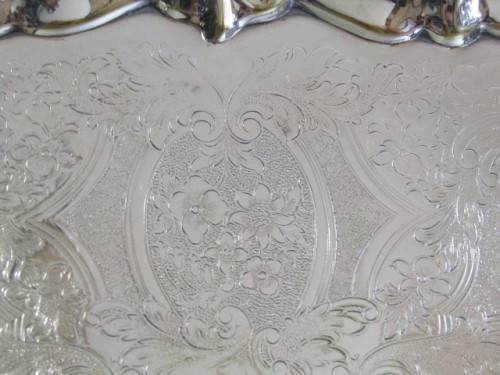 Large vintage silverplated Tray on Ball Feet, excellent condition, 46cm x 37cm excluding handles