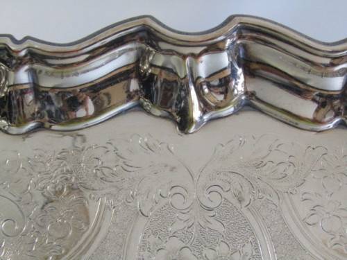 Large vintage silverplated Tray on Ball Feet, excellent condition, 46cm x 37cm excluding handles