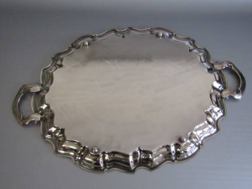Large vintage silverplated Tray on Ball Feet, excellent condition, 46cm x 37cm excluding handles