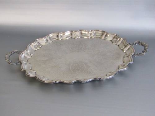 Large vintage silverplated Tray on Ball Feet, excellent condition, 46cm x 37cm excluding handles