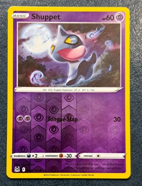 Pokemon Trading Cards - Shuppet - 072/196 - Reverse Holo - Lost Origins - NM