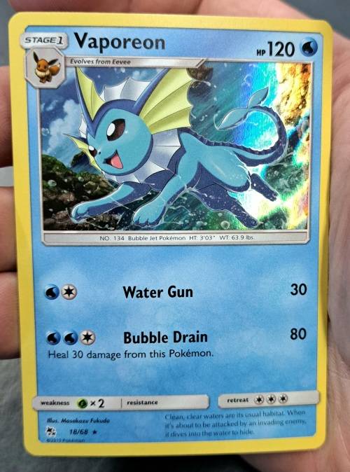 Pokemon Trading Cards - TCG - Vaporeon - 18/68 - Holo Rare - Hidden Fates - NM