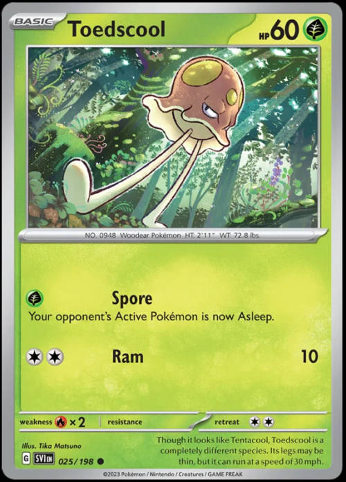 Pokemon Trading Cards - Toedscool - 025/198 - Scarlet & Violet Base Set - NM