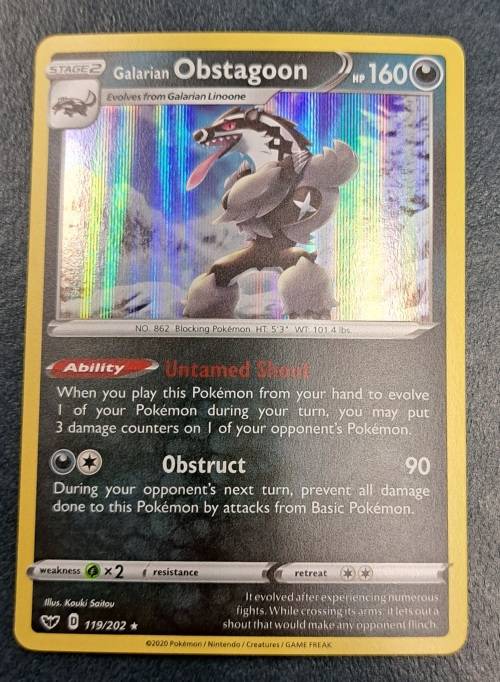 Pokemon Trading Cards - Galarian Obstagoon - 119/202 - Holo Rare - Sword & Shield (Base Set) - NM