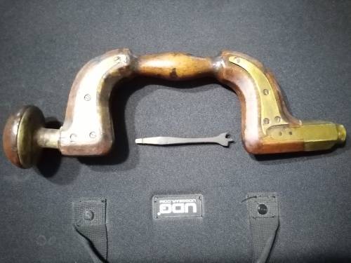 Antique wood & brass brace hand drill - Vintage Woodworker Tool