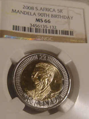 Bid Per Coin: 40 x NGC graded MS 66 Mandela 90 th Birthday (2008) R5 coins
