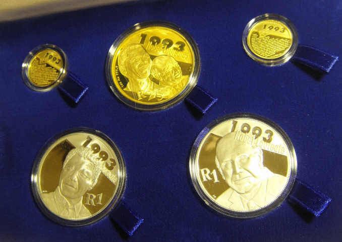 GOLD PROOF SET : MANDELA & DE KLERK : 2007 : 5-coin GOLD & SILVER Set