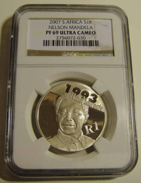 NGC Graded : PF69 Ultra Cameo : 2007 Mandela Silver Protea R1