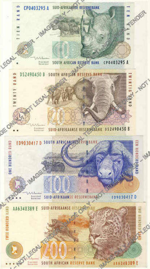 CRISP UNCIRCULATED : Type Collection of Tito Mboweni : R10, R20, R100 and R200