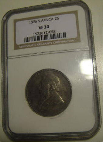 NGC Graded Paul Kruger Z.A.R. Two-Shilling of 1896 (Very Fine 30)