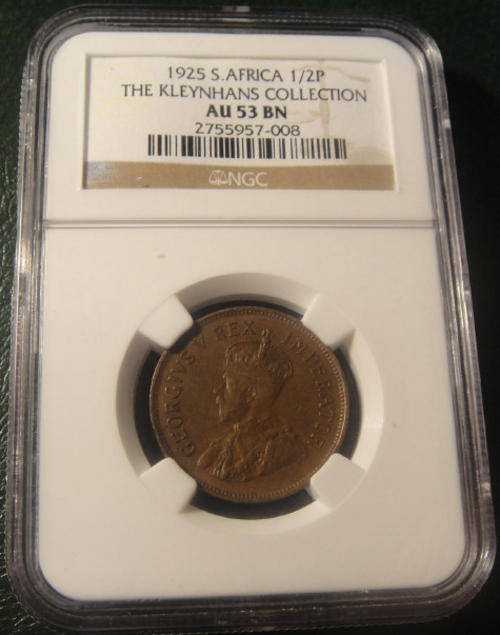 NGC Graded : SA Half Penny 1925 : AU53BN : SCARCE