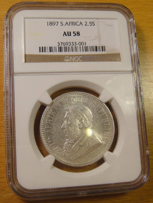 Z.A.R. Paul Kruger Half Crown (2/6-) 1897: NGC Graded AU58 (almost Uncirculated)