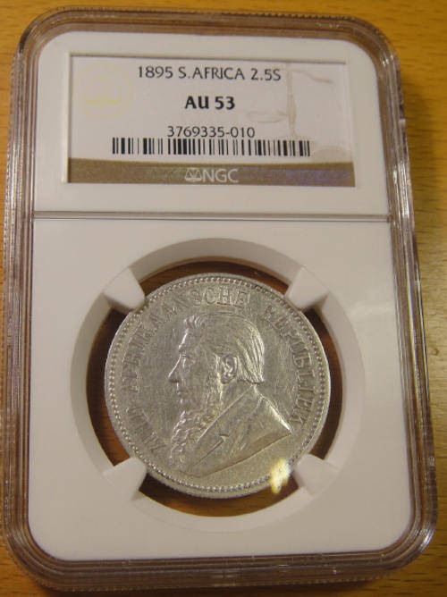 Z.A.R. Paul Kruger Half Crown (2/6-) 1895 : NGC Graded AU53 (SUPERB GRADE)
