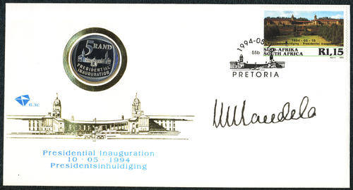 1994 Inauguration First Day Cover with Proof R5 and ORIGINAL autograph of NELSON MANDELA