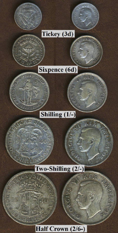 SECOND WORLD WAR : Type Set of SILVER Coins used by South African Soldiers (George VI issue)