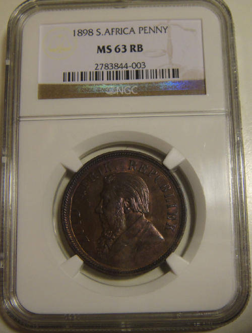 NGC Graded Paul Kruger Z.A.R. Penny of 1898 (MINT STATE 63 RED-Brown)