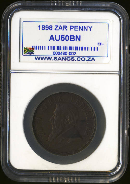 Z.A.R. Paul Kruger Penny (1d) of 1898 : Sangs graded AU50 BN