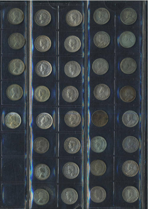 South African Union : Tickey (3d) Collection : Complete : 1923 to 1960 bar 1931