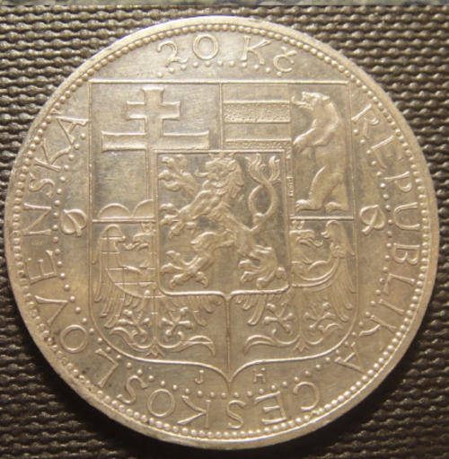 Czechoslovakia : SILVER 20-Korun (President Masaryk 1850-1937)