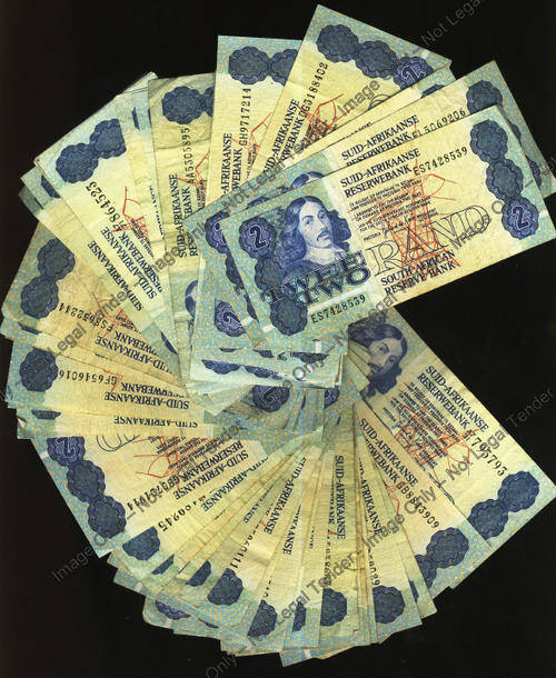 ONE BID takes Fifty (50) used Gerhard de Kock RSA R2-banknotes
