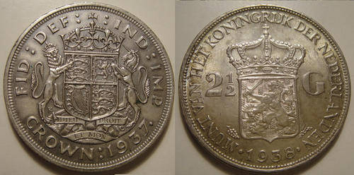 Two (2) WORLD SILVER CROWNS : Great Britain 1937 and the Netherlands 1938