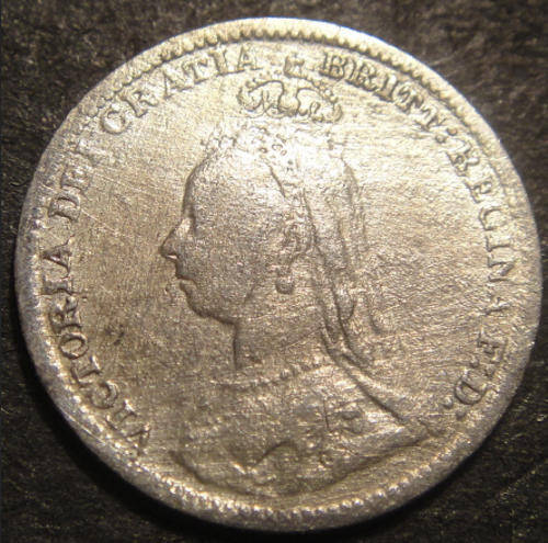Great Britain : Queen Victoria : Silver Three Pence (3d) of 1893