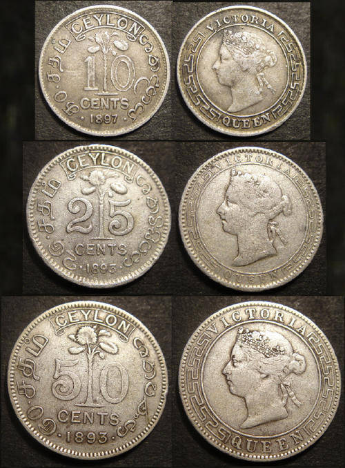 British Commonwealth & Colonial : Queen Victoria : SILVER SET : Ceylon