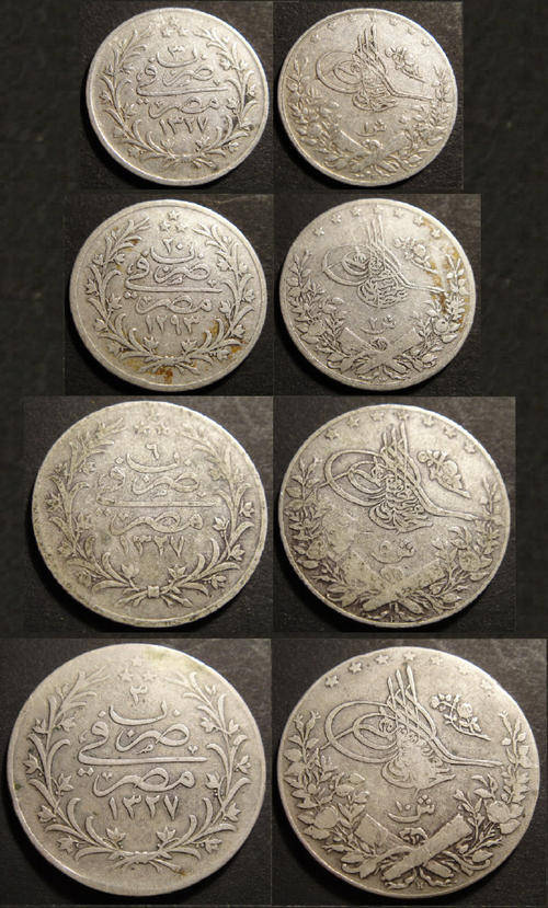 WORLD SILVER : Egypt : Type set of Qirsh Coins of Abdul Hamid II