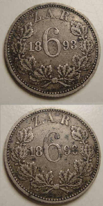 Two Paul Kruger ZAR Sixpences (1893 & 1896)