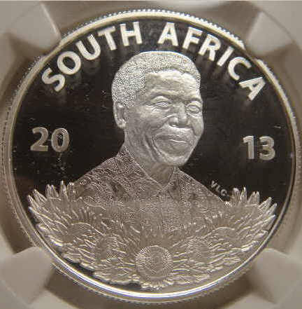 RSA Silver Protea R1 of 2013 : Nelson Mandela MOHEKEZWENI : NGC Graded PF69 Ultra Cameo