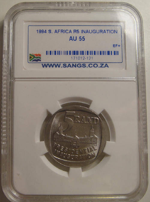 1994 Nelson Mandela Inauguration R5 : Sangs graded AU55