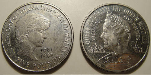 Great Britain : Two 5-Pound CROWN-sized coins of 1999 and 2000