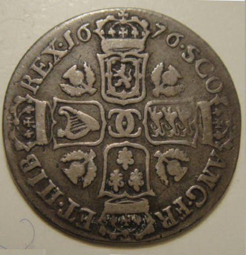 Scottish Half-Merk (Silver 1/8 Dollar) of Charles II dated 1676 (Scarce)