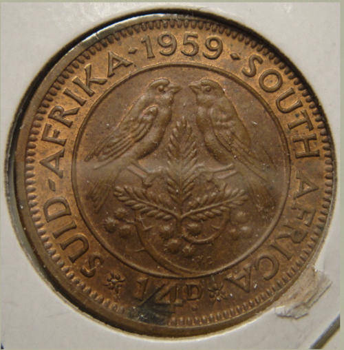 1959 Farthing (Quarter Penny) : Union of South Africa : MINT STATE